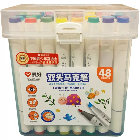 Kétvégű alkoholos marker készlet - Átlátszó füles dobozban - 24 db-os