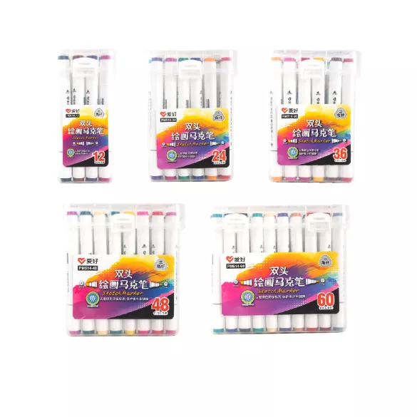 Kétvégű alkoholos marker készlet - Átlátszó füles dobozban - 24 db-os