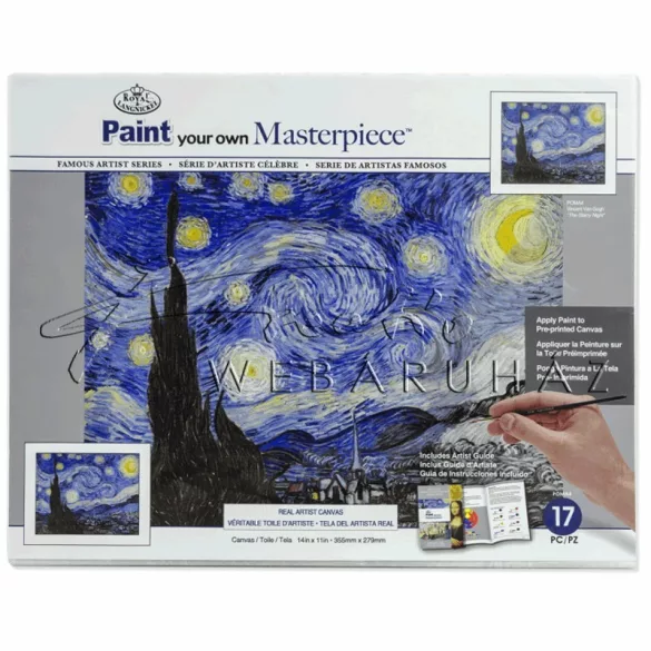 Kifestő készlet vászonra, akrilfestékkel, ecsettel, felnőtteknek - 23x31 cm - Van Gogh: Csillagos éjszaka