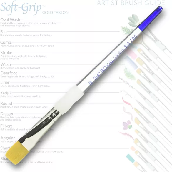 Ecset, szintetikus - Royal & Langnickel Soft-Grip Golden Taklon Flat Brush  - 1/2