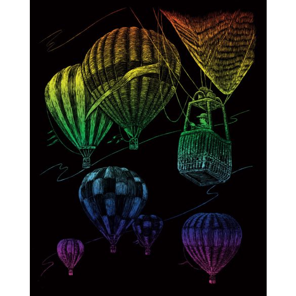 Képkarcoló készlet karctűvel - 20x25 cm - Szivárványos - Hőlégballon