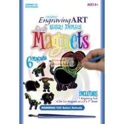   Hűtőmágnes! Képkarcoló készlet karctűvel - Szivárványos - Szafari állatok