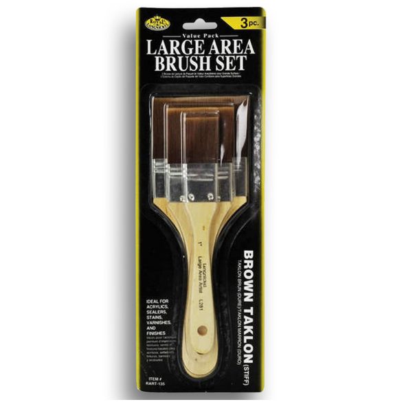 Royal & Langnickel Large Area Flat Brush Set - Brown Taklon - 3pcs