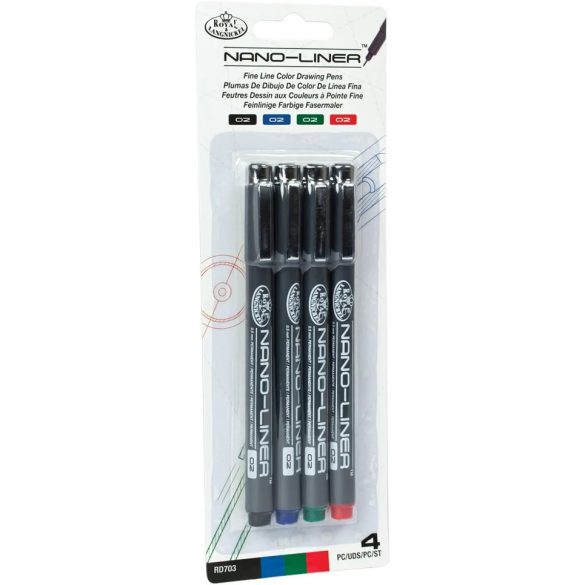 Tűfilc készlet, Nano-Liner 02 mm, fekete, piros, kék, zöld - 4db-os készlet