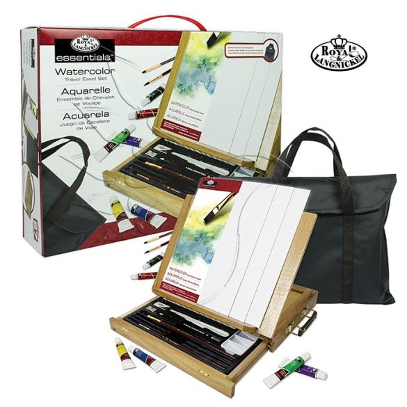 Akvarell festőkészlet asztaliállvánnyal - Royal & Langnickel Watercolor Travel Easel Set with Easy t