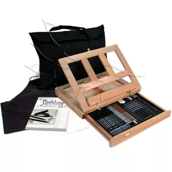 Grafikai készlet asztali állvánnyal - Royal & Langnickel Sketching Travel Easel Set 44pcs