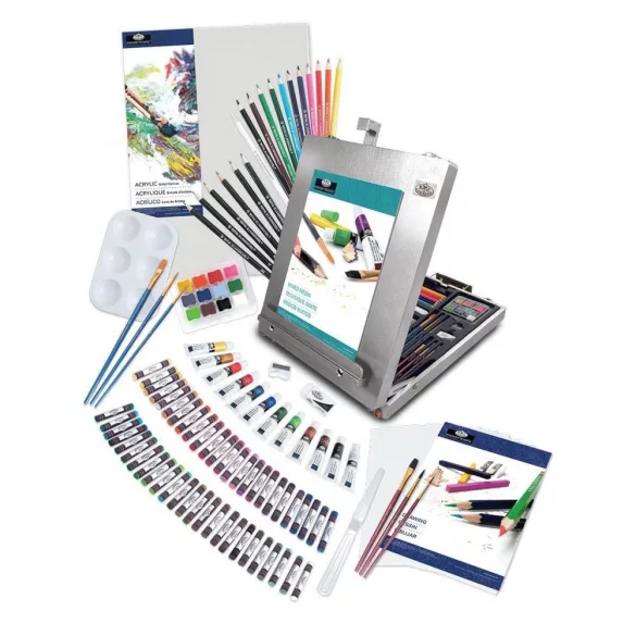 Óriás művészkészlet, nagy asztali álló festőállvánnyal, vegyes - Royal Mixed Media 151 részes szett, 75x50cm