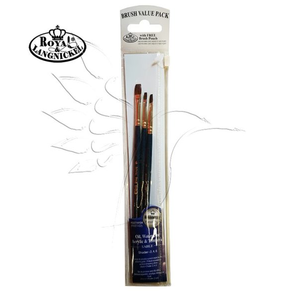 Brush Set -  Oils, Watercolour, Acrylics & Tempera SABLE SHADER Set - 3 pcs  with free brush pouch