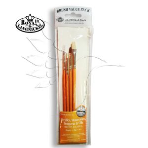 Brush Set -  Oils & Acrylics BRISTLE and SABLE Round-Flat Set - 4 pcs  with free brush pouch