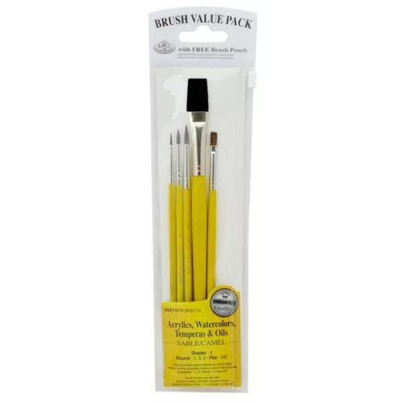 Brush Set -  Oils & Acrylics BRISTLE Flat Set - 4 pcs  with free brush pouch