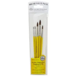   Ecsetkészlet - Camel kerek hegyes ecsetek - 5 darabos - Visszazárható cipzáras ecsettartóban