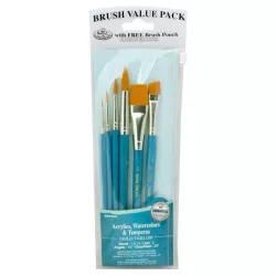   Ecsetkészlet - Gold taklon, vegyes - 6 db - Visszazárható cipzáras ecsettartóban