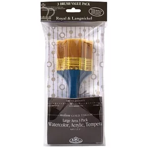 Royal & Langnickel Large Area Flat Brush Set - Gold Taklon - 3pcs