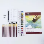 Nagy akvarellfestő készlet elegáns kétoldalas átlátszó alumínium táskában - Royal - 31 részes készlet, kb. 60x37x4 cm