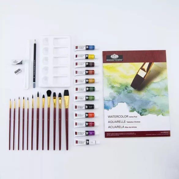 Nagy akvarellfestő készlet elegáns kétoldalas átlátszó alumínium táskában - Royal - 31 részes készlet, kb. 60x37x4 cm