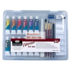 Kreatív hobby - Akvarellfestő készlet - Divatos áttetsző táskában - Royal kezdő készlet akvarellfes
