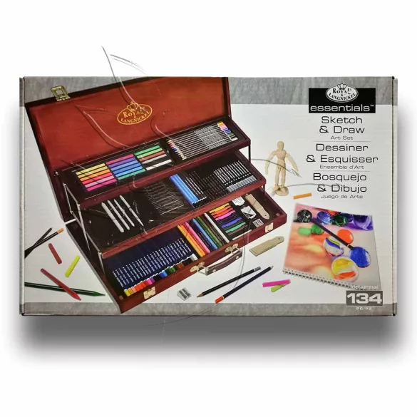 Grafikai készlet fadobozban - Royal & Langnickel Essentials Sketch & Draw Art Set 134pcs