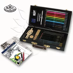   Színes grafikai készlet fadobozban - Royal & Langnickel Sketch & Draw Art Set 32pcs