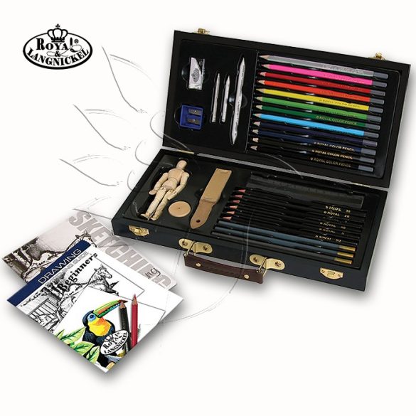 Színes grafikai készlet fadobozban - Royal & Langnickel Sketch & Draw Art Set 32pcs