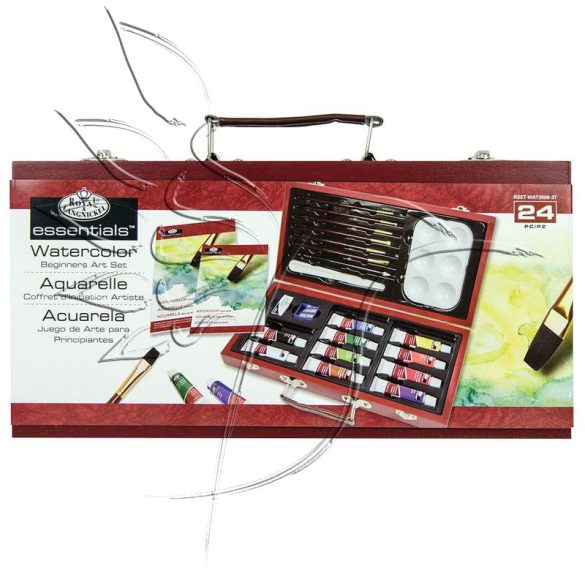 Akvarellfestő készlet fadobozban - Royal & Langnickel Essentials WATERCOLOR Beginners Art Set 24pcs