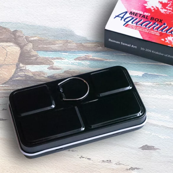 Akvarellkészlet utazó, szilkés, fémdobozban - Roman Szmal Aquarius Travel Set in Metal Box 12 pcs