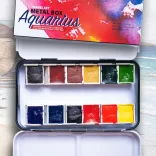 Akvarellkészlet utazó, szilkés, fémdobozban - Roman Szmal Aquarius Travel Set in Metal Box 12 pcs