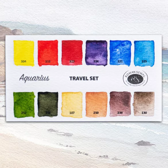 Akvarellkészlet utazó, szilkés, fémdobozban - Roman Szmal Aquarius Travel Set in Metal Box 12 pcs