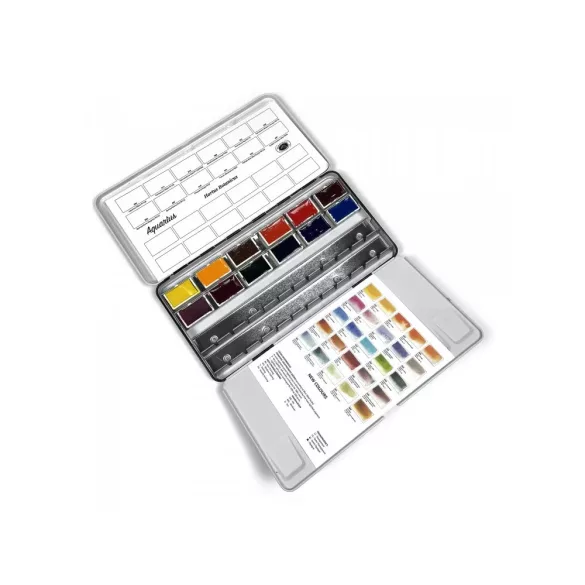 Akvarell művészkészlet, fémdobozban, szilkés - Izabela Wolska-Kusmider válogatás, 12 színű - Roman Szmal Aquarius