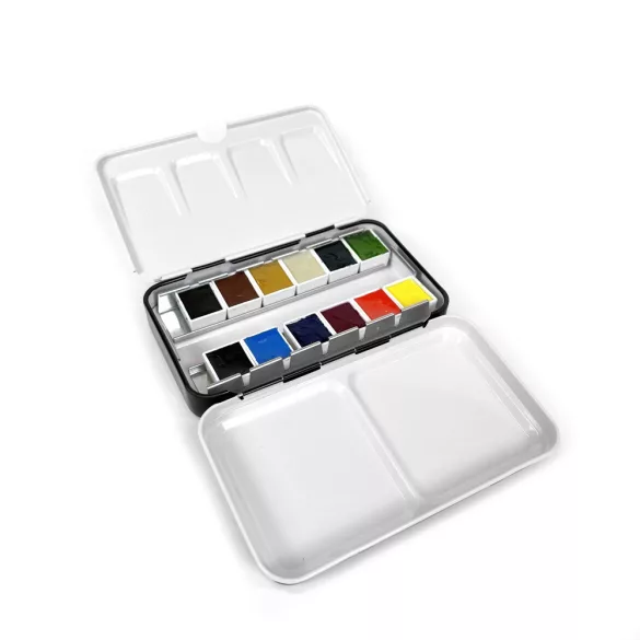 Akvarell utazó művészkészlet, fémdobozban, szilkés - 12 színű - Aquarius Urban Sketching