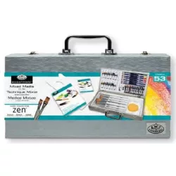   Nagy ZEN művészkészlet elegáns fa táskában, 53 részes szett - Royal ZEN 53, rövidnyelű ecsetekkel