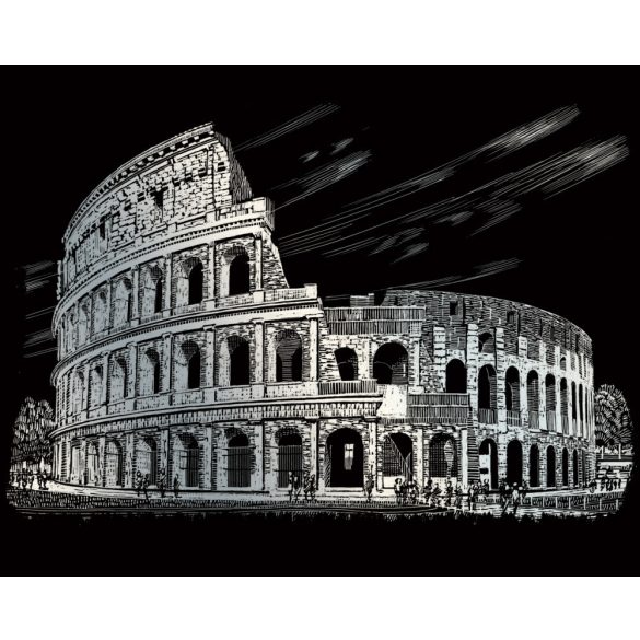 Képkarcoló készlet karctűvel - 20x25 cm - Ezüst - Róma, Colosseum