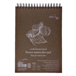   Vázlattömb - SMLT Brown watercolor authenticpad, spirálos - barna, 280gr, 20 lapos A5