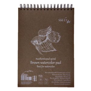 Vázlattömb - SMLT Brown watercolor authenticpad, spirálos - barna, 280gr, 20 lapos A5