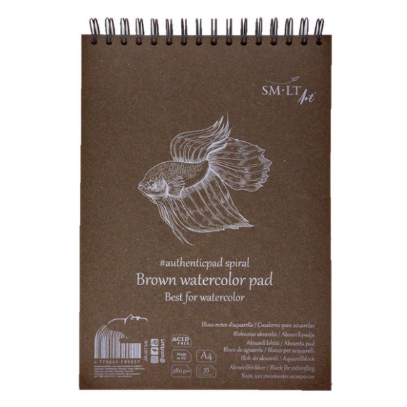 Vázlattömb - SMLT Brown watercolor authenticpad, spirálos - barna, 280gr, 20 lapos A5