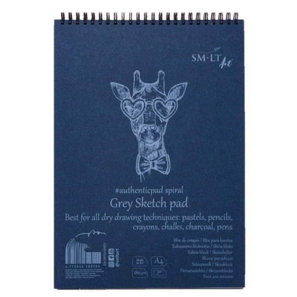 Vázlattömb - SMLT Grey Sketch authenticpad, spirálos, mikroperforált - szürke, 180gr, 20 lapos A5