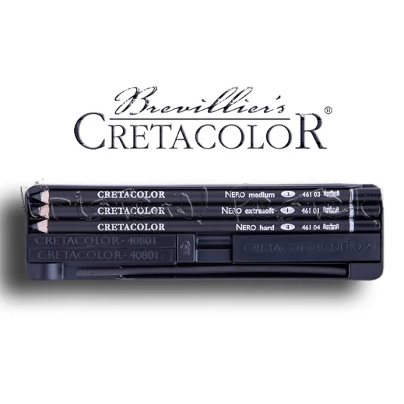 Grafikai készlet - Cretacolor NERO Deep Black Pocket Set, 7db-os, fémtartóban