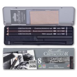   Szénkészlet - Cretacolor Charcoal Pocket Set, 8db-os, fémtartóban