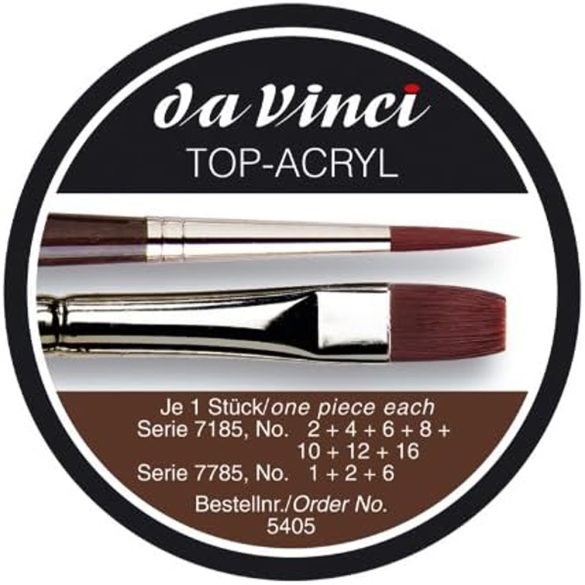 Ecsetkészlet, SÉRÜLT CSOMAGOLÁSÚ – Da Vinci Fémdobozos Top-Acryl Long Handle Brush Set, No.5405