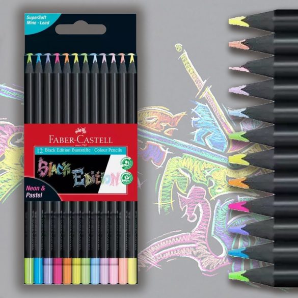 Coloured Pencil Set - Faber-Castell Black Edition Neon + Pastel 12pcs