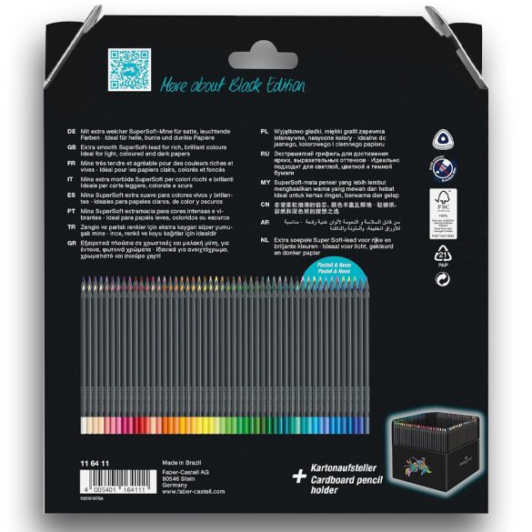 Coloured Pencil Set - Black Edition Colour Pencils in Pencil Holder - 100pcs