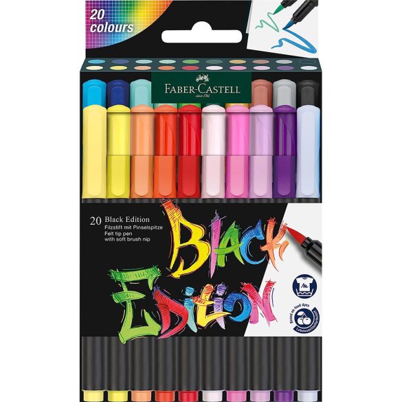Faber-Castell Brush Pen Set - Black Edition, Cardboard Box of 20