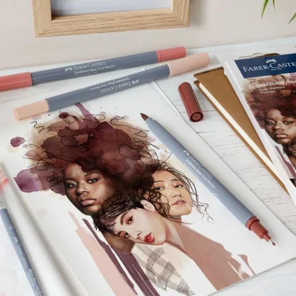 Filckészlet-Art and Graphic kétvégű aquarell filctoll 6db-os GOLDFABER AQUA "Portré"