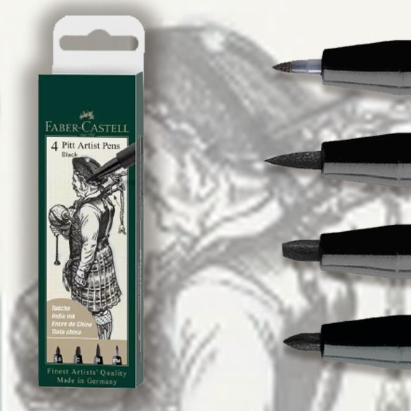 Faber- Castell Pitt Artist Pen India ink pen, wallet of 4, black