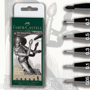Faber-Castell Pitt Artist Pen India ink pen, wallet of 6, Black