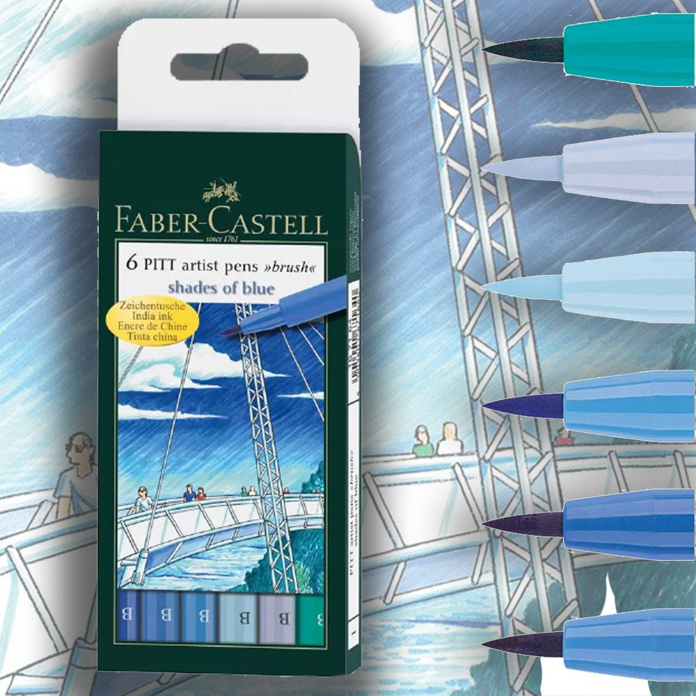 Faber-Castell Pitt Artist Pens- Summer Vibe Colors, Set of 6, Brush Nib