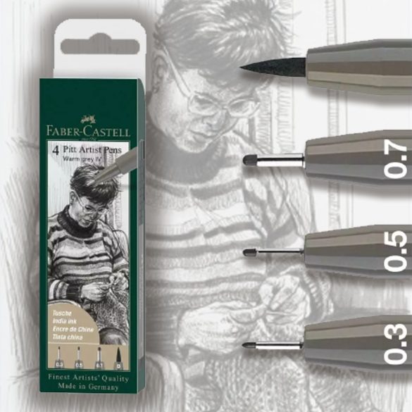 Faber- Castell Pitt Artist Pen India ink pen, wallet of 4, warm grey IV