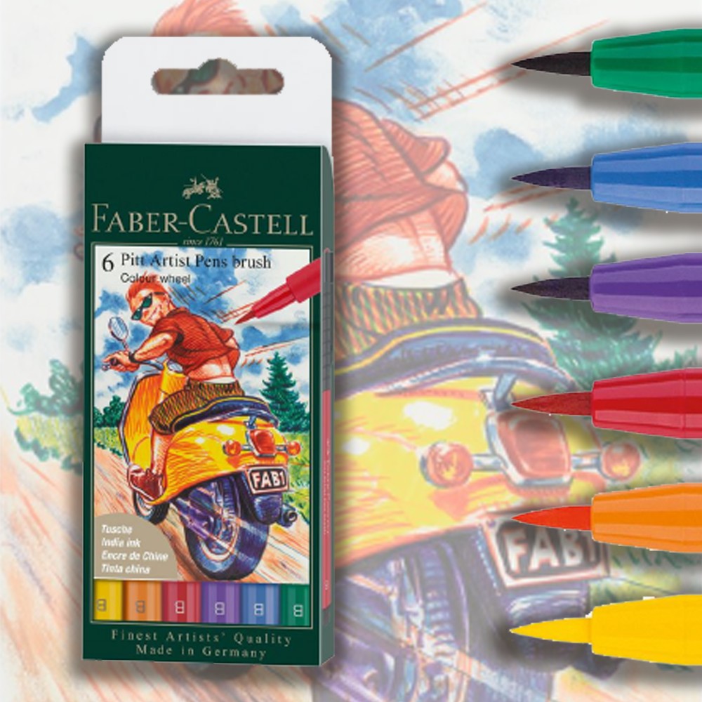 Faber-Castell Pitt Artist Pen Brush Wallet of 6 Springtime
