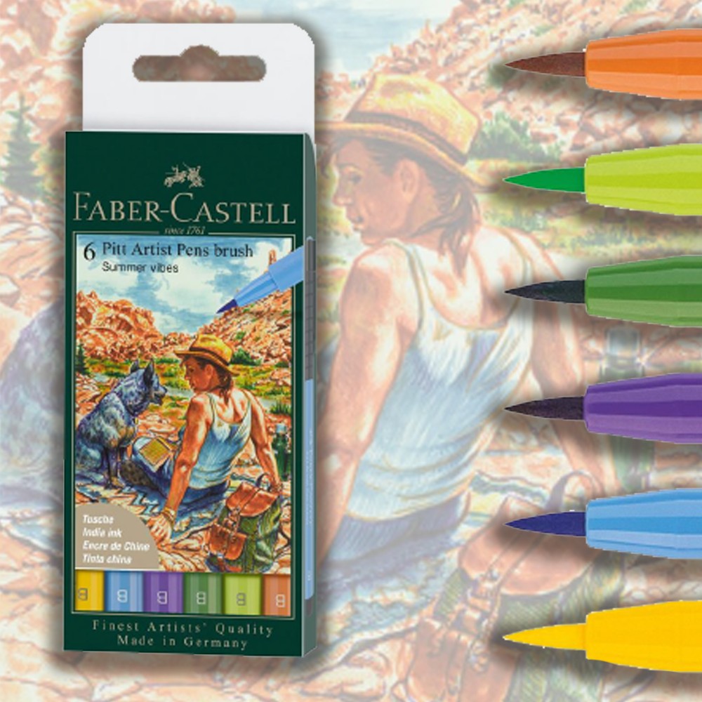 Faber Castell Pitt Artist Pen Brush India ink pen, wallet of 6