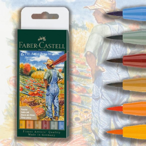 Faber-Castell Pitt Artist Pen Brush India ink pen, wallet of 6, Harvest