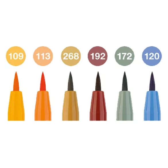Faber-Castell Pitt Artist Pen Brush India ink pen, wallet of 6, Harvest